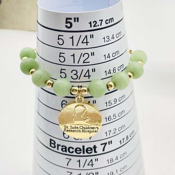 ST JUDE CHILDRENS HOSPITAL Bracelet Tumbled Green Stone Slide Closure Gold Tone - Picture 4 of 7
